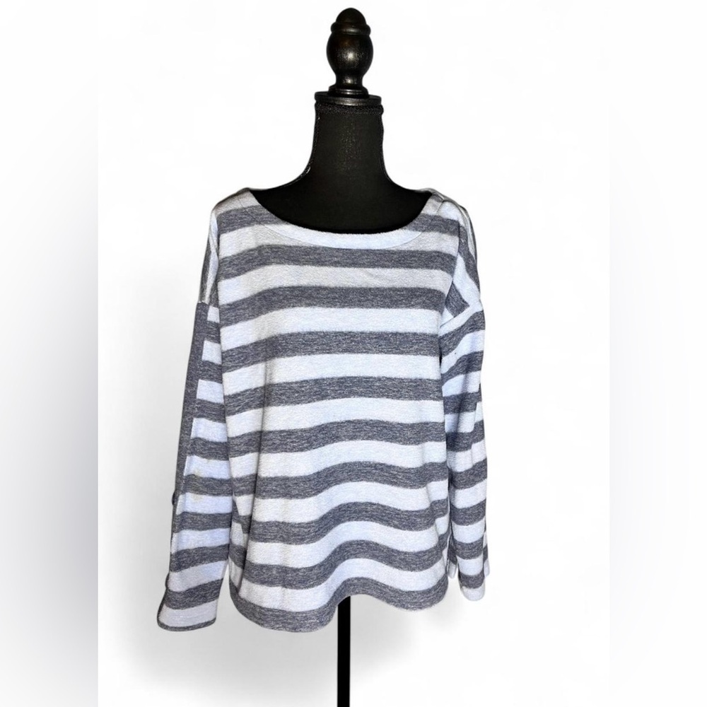 St. John's Bay Active Women’s Putple and White Striped Long Sleeve Sweater